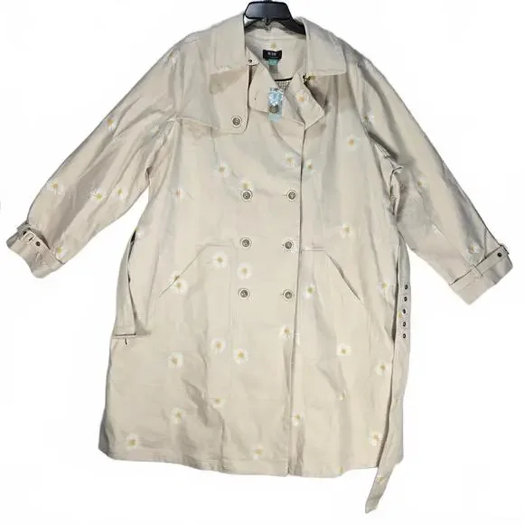 Anthropologie Maeve Daisy Embroidered Trench Coat Beige Plus Size 20W NWT - Picture 2 of 9